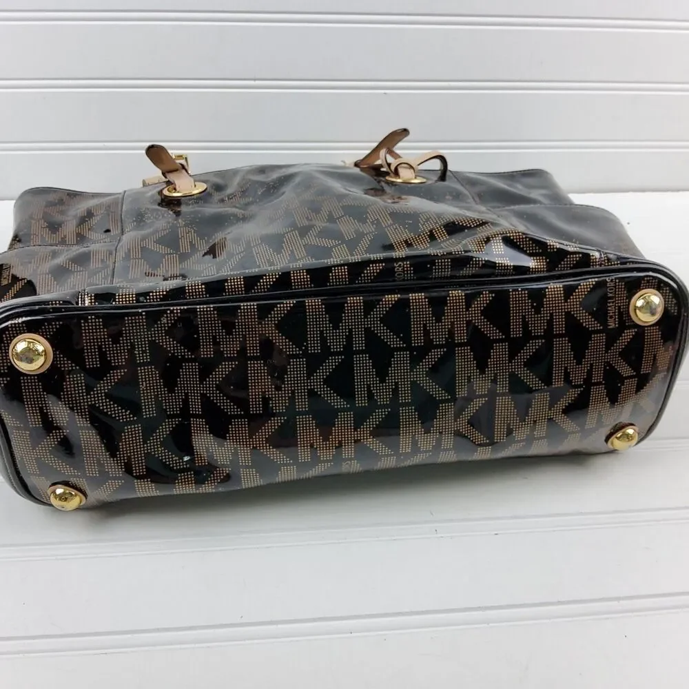 Michael Kors MK Patent Signature Tote Shoulder Handbag Purse DAMAGED